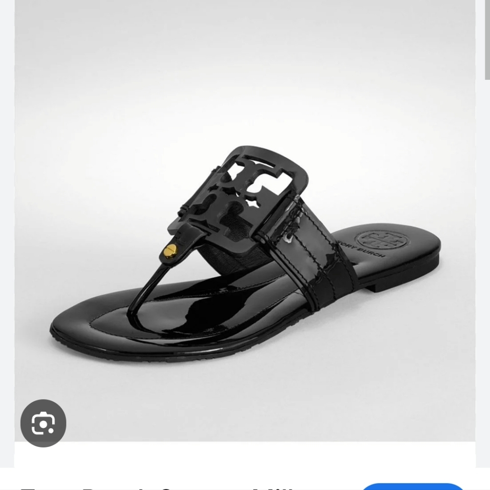 Tory Burch Black  Patent leather Miller Sandals With Square Logo